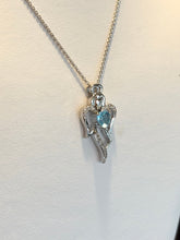 Load image into Gallery viewer, Sterling silver blue topaz heart angel pendant