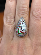 Load image into Gallery viewer, Sterling silver pear-shaped fordite cabochon ring