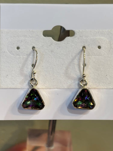Sterling silver triangle-shaped mystic topaz earrings