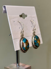Load image into Gallery viewer, Sterling silver oval spiny oyster turquoise dangle earrings