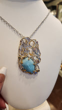 Load image into Gallery viewer, Sterling silver larimar statement pendant with tourmaline and gold accents