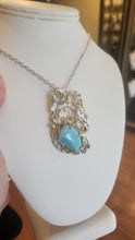Load image into Gallery viewer, Sterling silver larimar statement pendant with tourmaline and gold accents