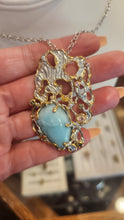 Load image into Gallery viewer, Sterling silver larimar statement pendant with tourmaline and gold accents