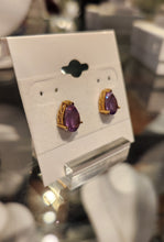 Load image into Gallery viewer, 10k yellow gold pear-shaped amethyst studs