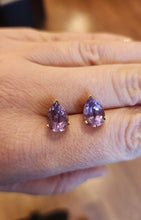 Load image into Gallery viewer, 10k yellow gold pear-shaped amethyst studs