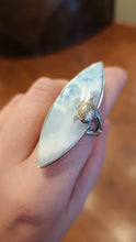 Load image into Gallery viewer, Sterling silver large marquis larimar ring with turtle