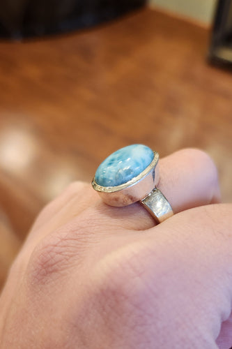 Large oval sterling silver larimar ring