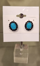 Load image into Gallery viewer, Sterling silver blue opal earring studs with black spinel