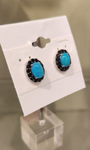 Load image into Gallery viewer, Sterling silver blue opal earring studs with black spinel