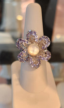 Load image into Gallery viewer, Sterling silver flower ring with  moonstone and tanzanite