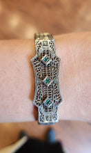 Load image into Gallery viewer, Sterling silver emerald filigree Art Deco style bracelet