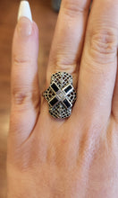 Load image into Gallery viewer, Sterling silver sapphire ring with filigree and diamonds