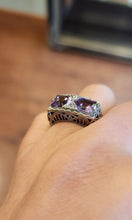 Load image into Gallery viewer, Sterling silver two-stone amethyst Art Deco style ring