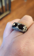 Load image into Gallery viewer, Sterling silver two-stone garnet Art Deco style ring