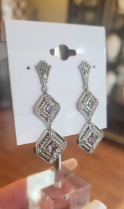 Sterling silver vintage style amethyst dangle earrings