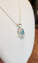 Load image into Gallery viewer, Sterling silver blue topaz Hamsa heart pendant