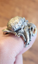 Load image into Gallery viewer, Sterling silver mens octopus ring with sapphire