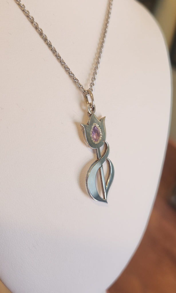 Sterling silver amethyst tulip pendant