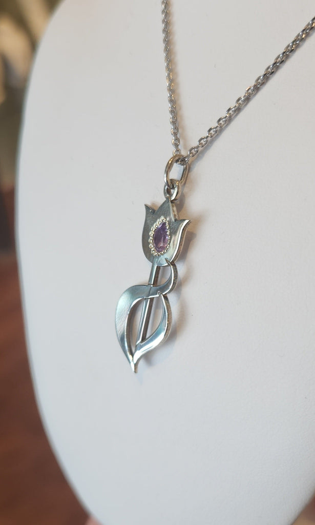Sterling silver amethyst tulip pendant