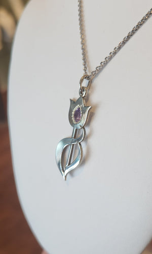 Sterling silver amethyst tulip pendant