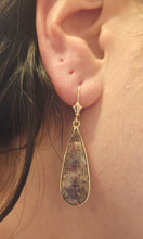Load image into Gallery viewer, 14k yellow gold koi fish moss agate dangle earrings