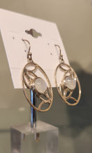 Load image into Gallery viewer, Sterling silver oval dangle earrings with rainbow moonstone