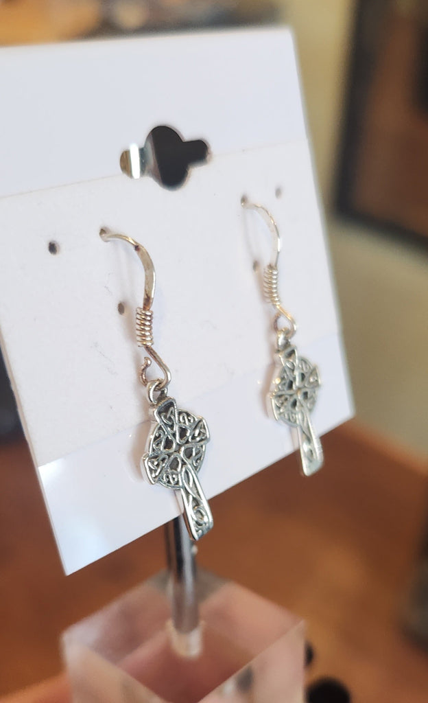 Sterling silver Celtic cross dangle earrings