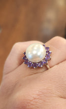 Load image into Gallery viewer, Sterling silver pearl amethyst halo ring