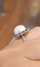 Load image into Gallery viewer, Sterling silver pearl amethyst halo ring