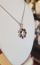 Load image into Gallery viewer, Sterling silver pear-shaped garnet circle pendant