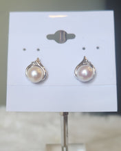 Load image into Gallery viewer, Sterling silver pearl earring studs with diamond