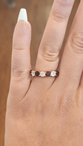 Sterling silver garnet and rainbow moonstone multi-stone ring