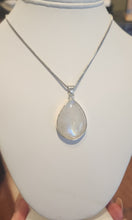 Load image into Gallery viewer, Sterling silver large pear-shaped rainbow moonstone pendant