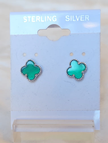 Sterling silver green clover stud earrings