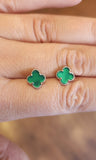 Sterling silver green clover stud earrings