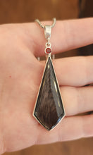 Load image into Gallery viewer, Sterling silver kite-shaped hypersthene pendant with garnet