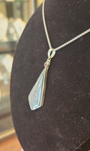 Load image into Gallery viewer, Sterling silver kite-shaped hypersthene pendant with garnet