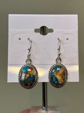 Load image into Gallery viewer, Sterling silver oval spiny oyster turquoise dangle earrings