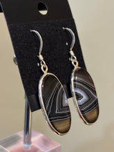 Load image into Gallery viewer, Sterling Silver Oval Shaped Banded Agate Dangle Earrings