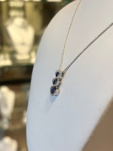 Load image into Gallery viewer, Sterling silver pendant with three blue sapphires