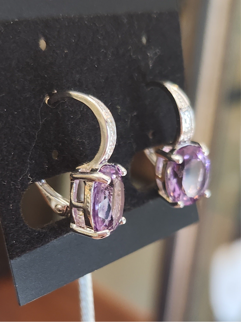 Sterling silver amethyst drop earrings with leverback