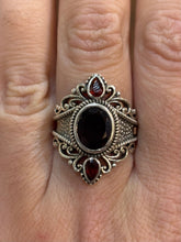 Load image into Gallery viewer, Sterling silver three stone garnet statement ring