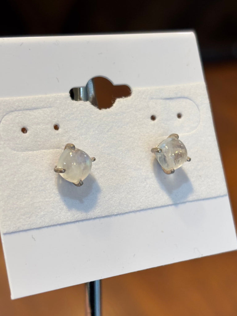 Sterling silver rainbow moonstone stud earrings