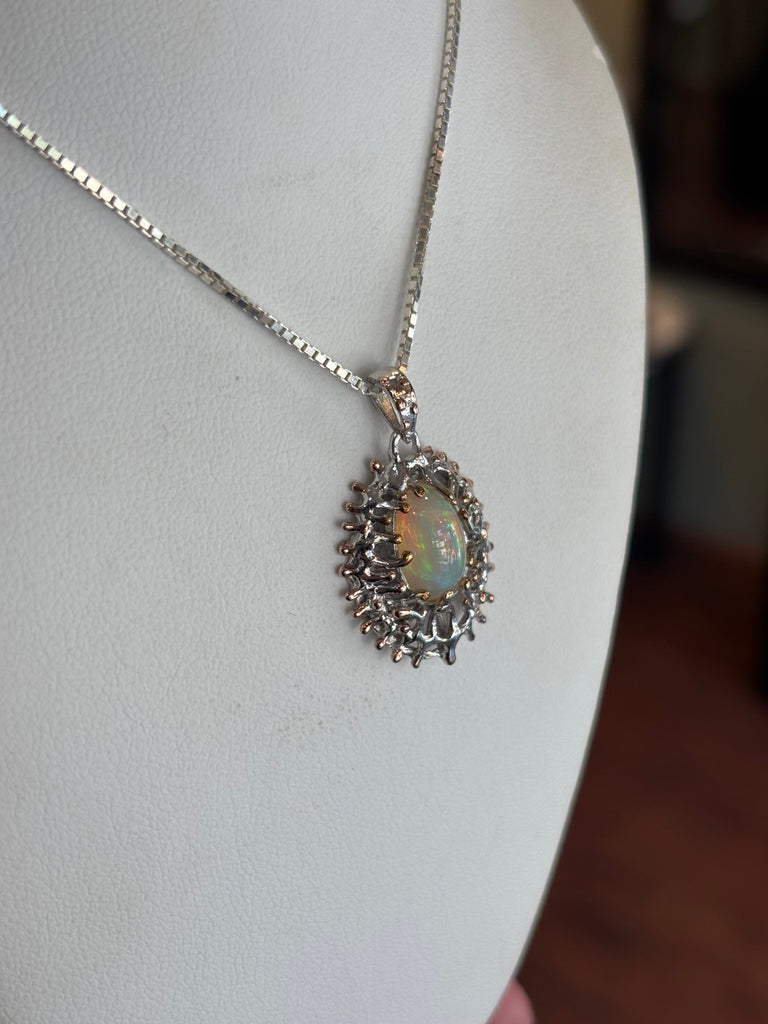 Sterling Silver Handmade Artisan Opal Pendant With Chain