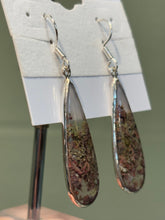 Load image into Gallery viewer, Sterling silver pear-shaped moss agate earrings