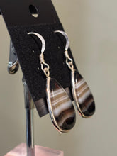 Load image into Gallery viewer, Sterling Silver Pear Shaped Banded Agate Dangle Earrings