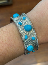 Load image into Gallery viewer, Sterling silver multi stone turquoise cuff bracelet 7 inches