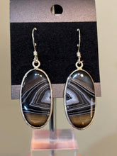 Load image into Gallery viewer, Sterling Silver Oval Shaped Banded Agate Dangle Earrings