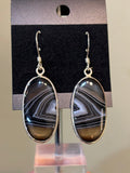 Sterling Silver Oval Shaped Banded Agate Dangle Earrings