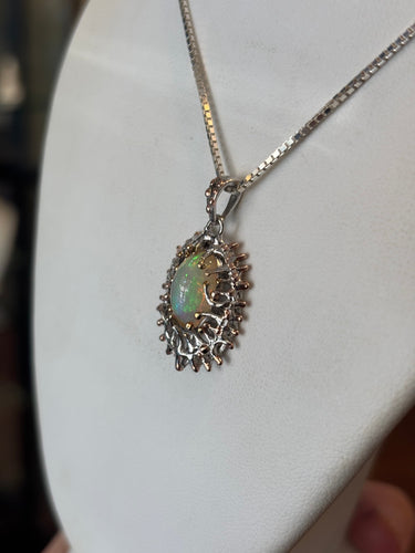 Sterling Silver Handmade Artisan Opal Pendant With Chain